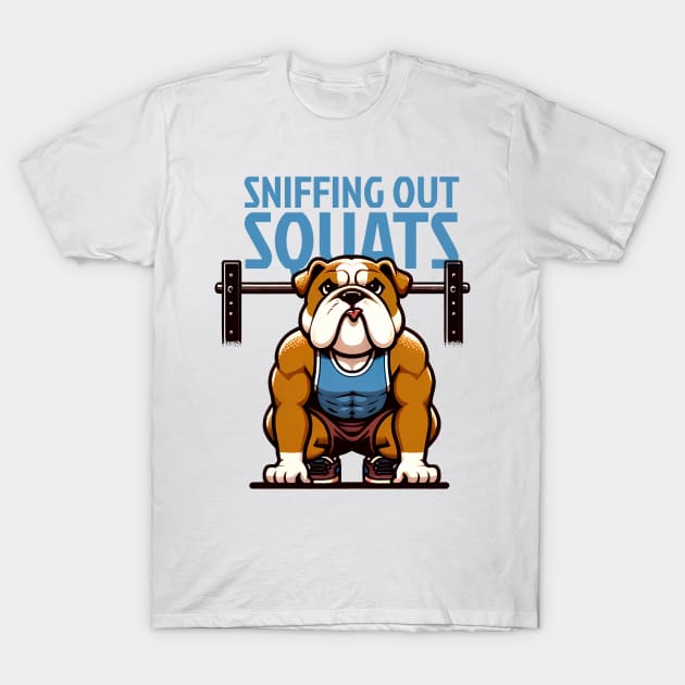 Sniffing Out Squats: English Bulldog Edition T-Shirt by Purrformance Wear